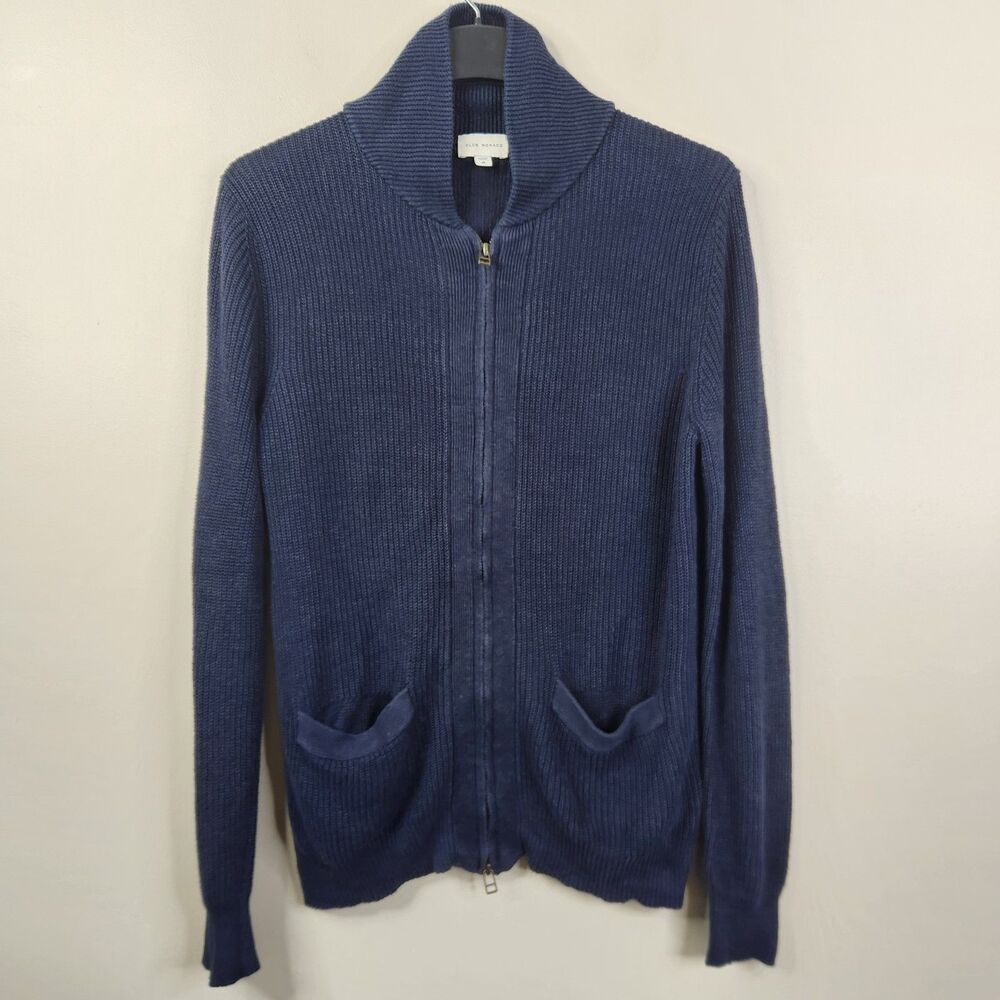 Club Monaco Mens Full Zip Tight Knit Long Sleeve Linen Sweater Medium
